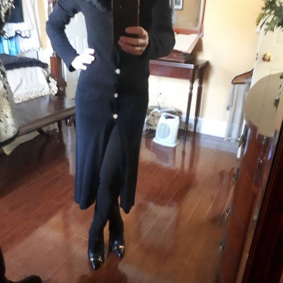 Vintage wool angora  blend duster cardigan with fur collar - Picture 8 of 8